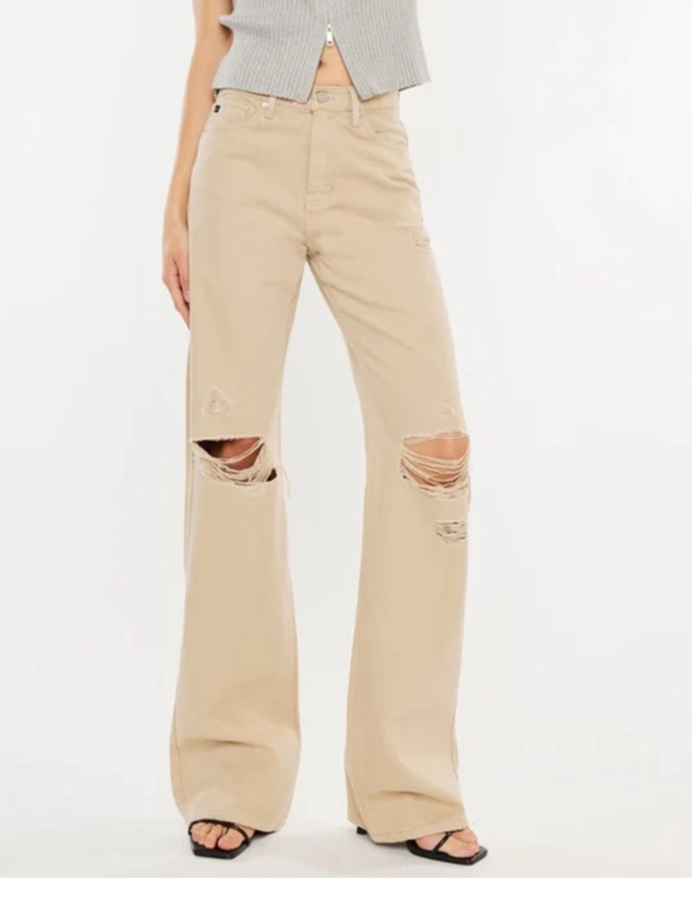 Kancan Montana Taupe Ultra High Rise 90's Flare Distressed Jeans Size 26